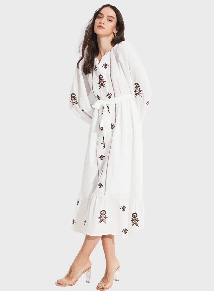 Embroidered Tiered Dress