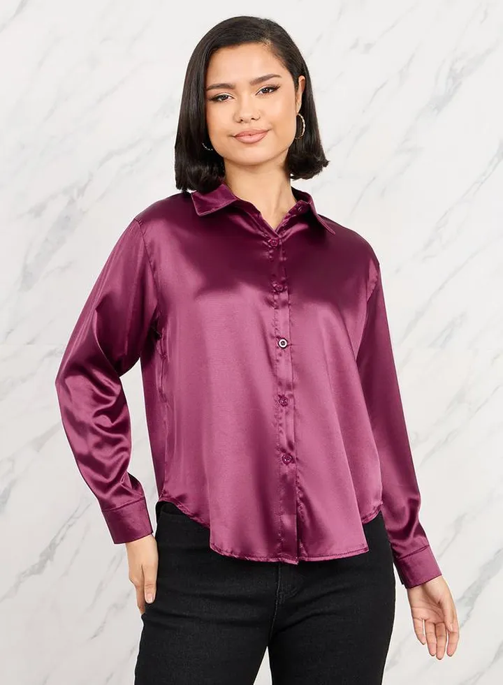 Satin Solid Long Sleeve Shirt