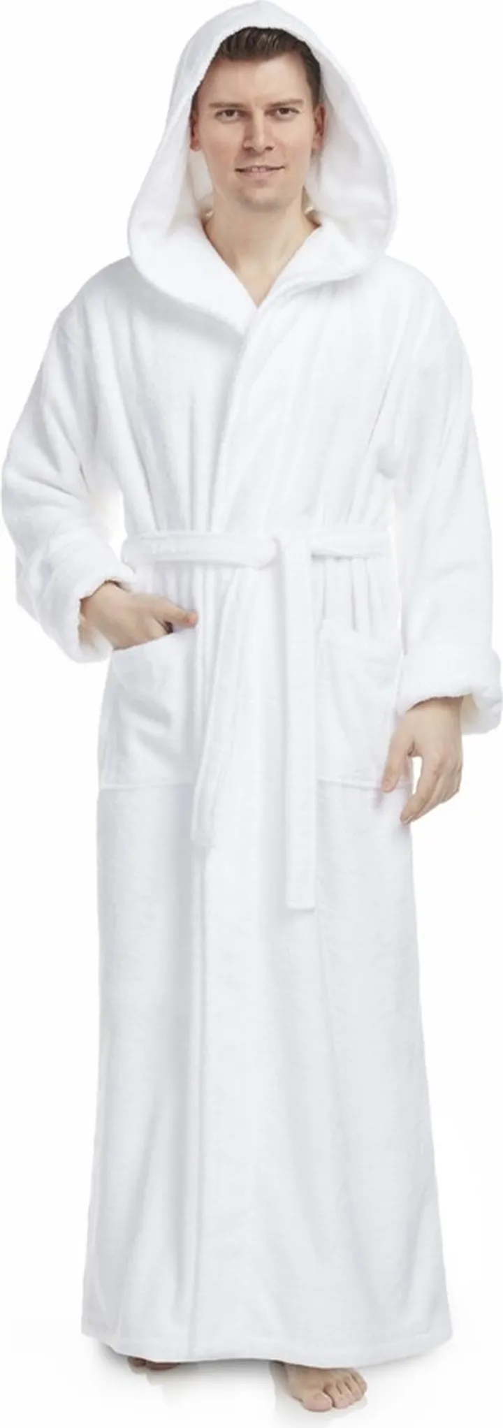 Arus Men's Thick Full Ankle Length Hooded Turkish Cotton Bathrobe Bedding