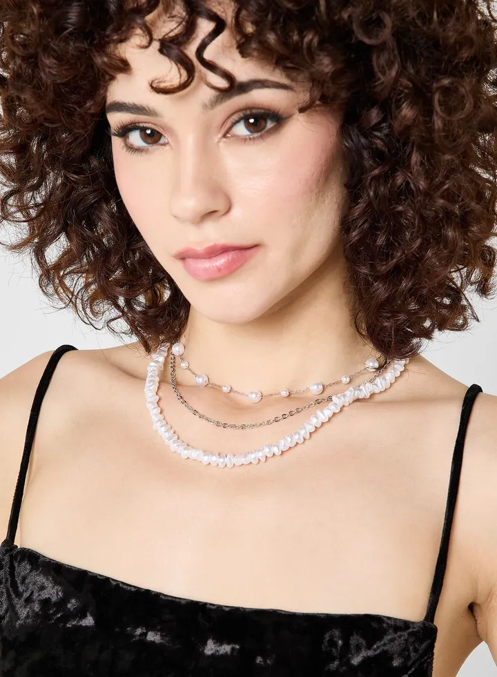 3 Pack Mix Pearl Chain Necklace