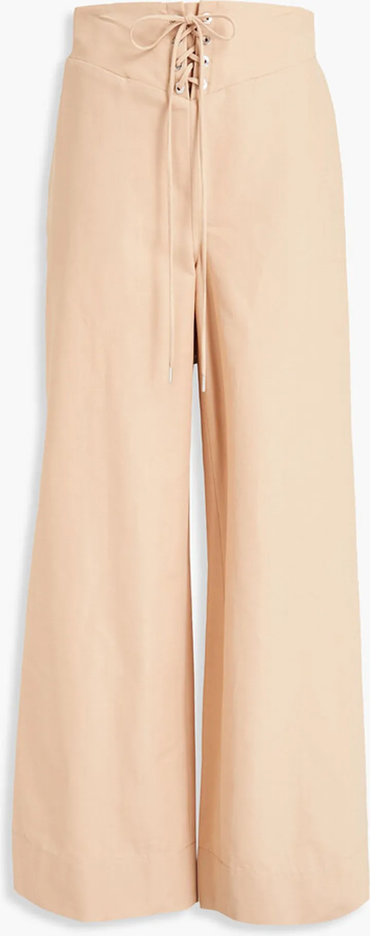 Lace-up cotton-blend wide-leg pants