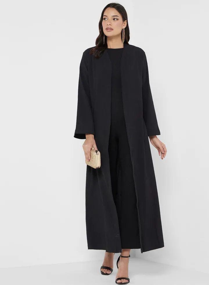 Flared Sleeve Open Front Abaya