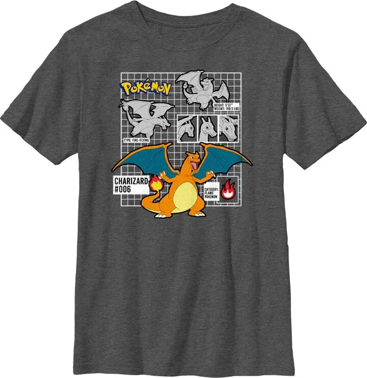 Boy's Pokemon Charizard Info Grid T-Shirt - Charcoal Heather - X Large