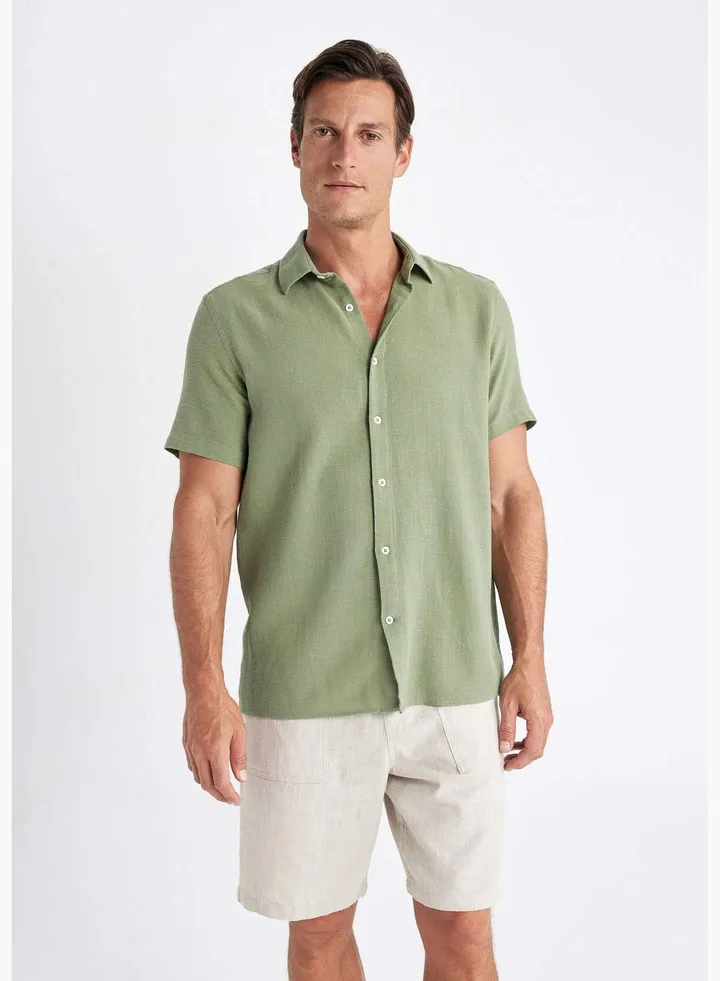 Regular Fit Polo Collar Cotton Short Sleeve Shirt