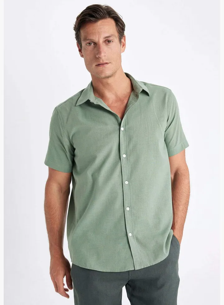 Regular Fit Polo Collar Cotton Short Sleeve Shirt