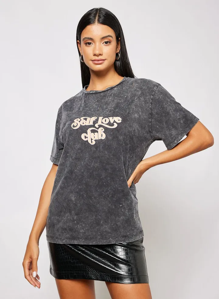 Slogan Print Boyfriend T-Shirt