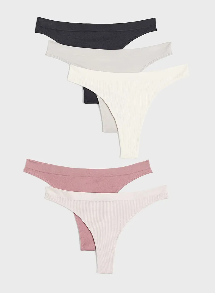 5 Pack High Leg Thong