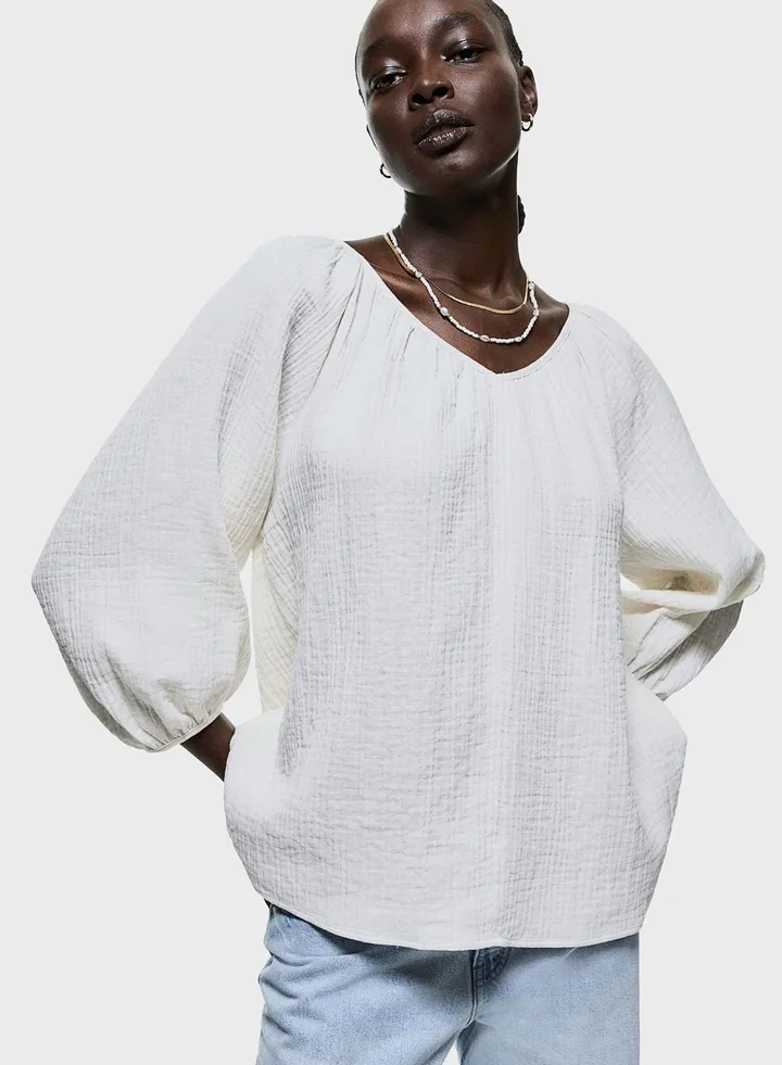 Puff Sleeve Crinkled Top