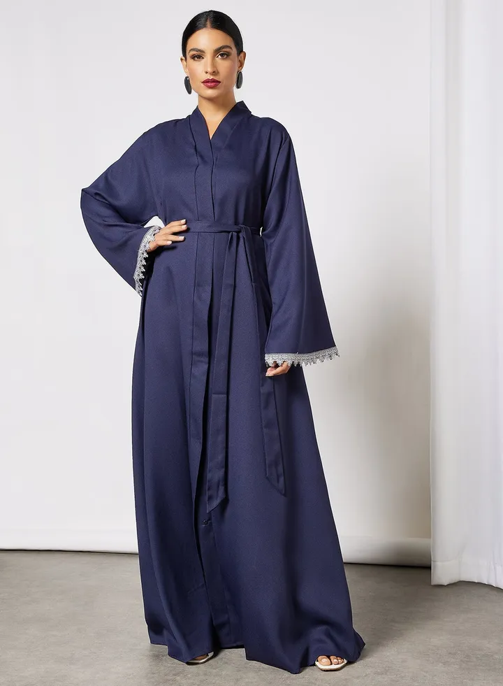 Lace Sleeve Trim Abaya