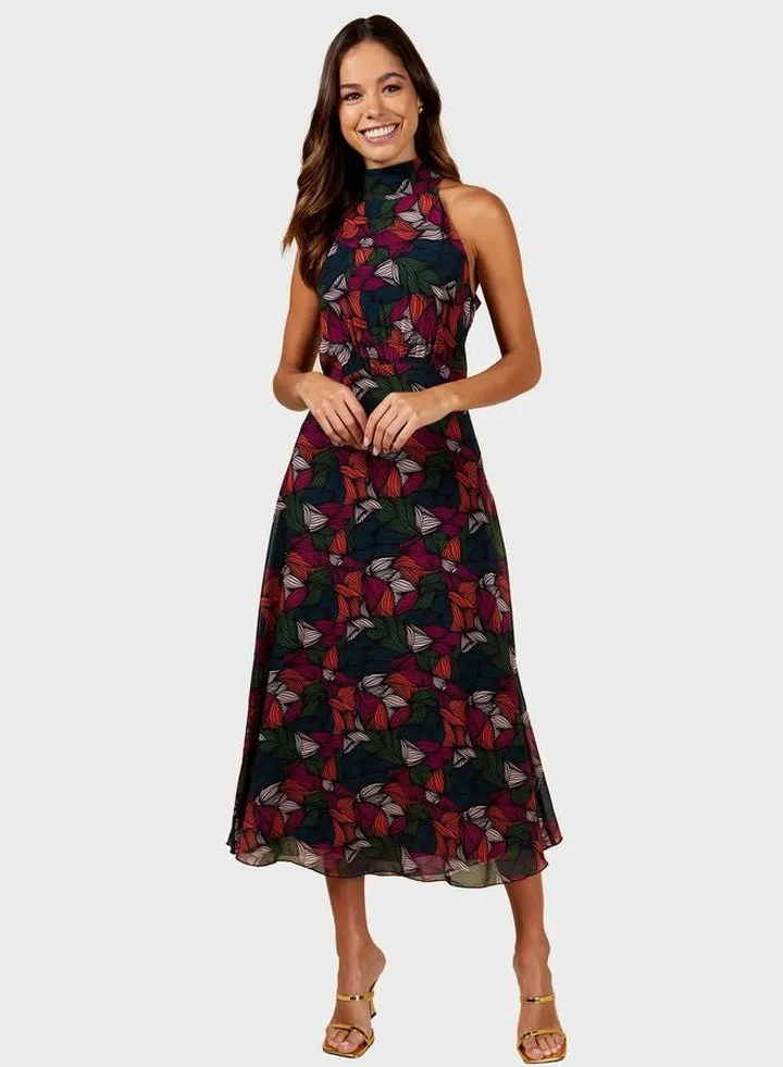 Floral Midi Dress With Tie Detail