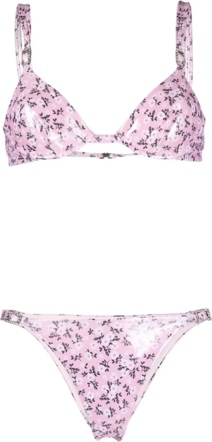 Daisy-Print Laminated Bikini