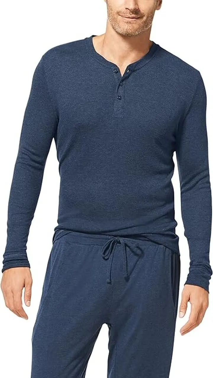Tommy John Lounge Long Sleeve Henley (Dress Blues Heather) Men's Pajama