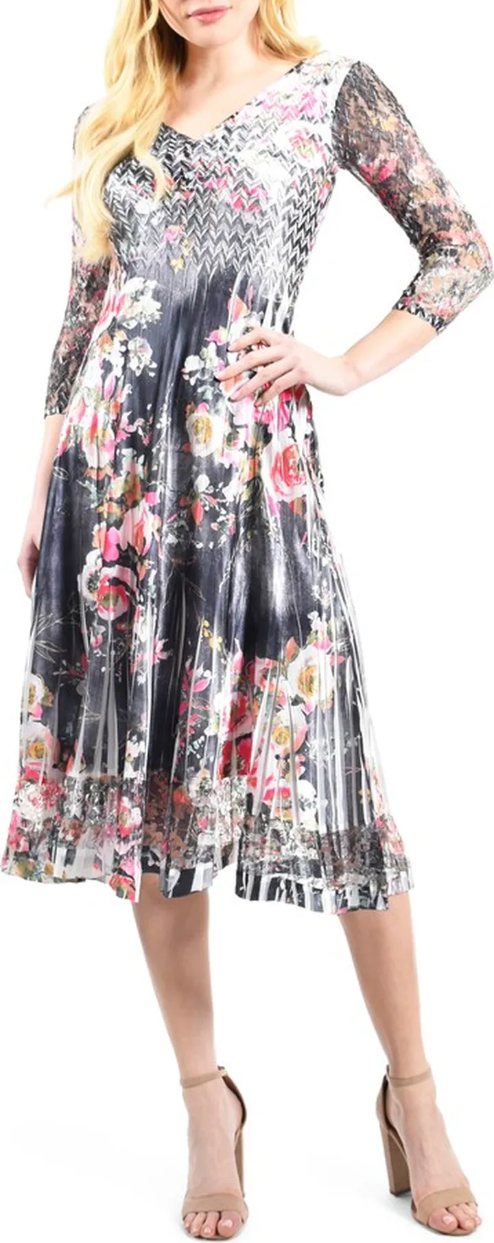 Lace Sleeve Charmuese Cocktail Dress
