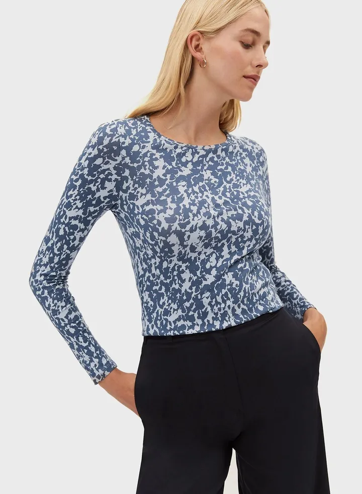 Cotton Rich Printed Fitted Long Sleeve Top