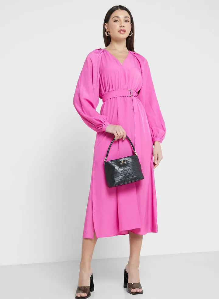 V-Neck Puff Sleeve Dress