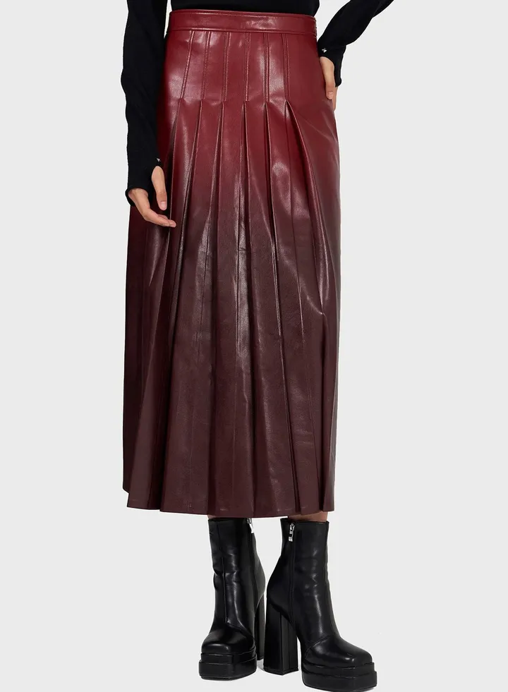 Faux Leather Pleated Skirt