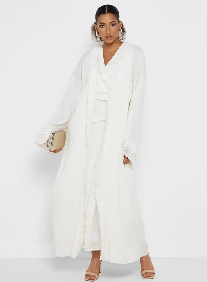 Flute Sleeve Broidered Wrap Dress