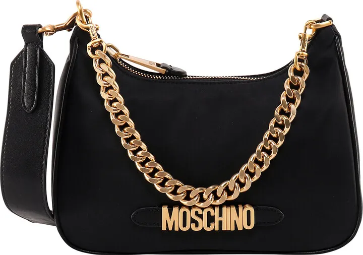 Nylon shoulder bag with metal logo