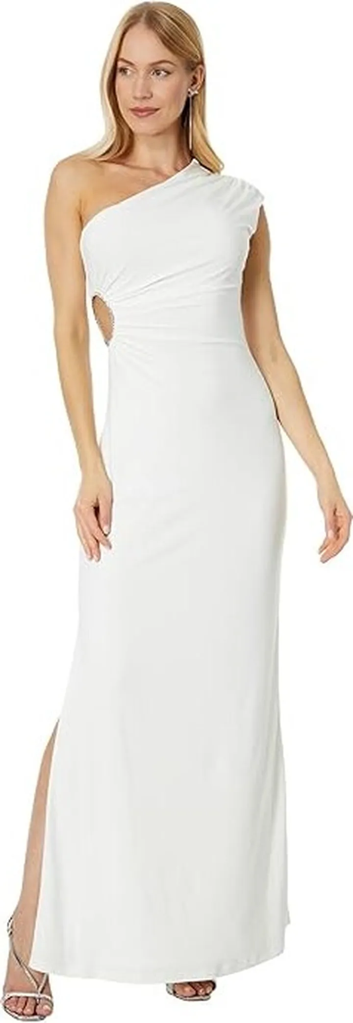 BCBGMAXAZRIA One Shoulder Gown (Off-White) Women's Dress
