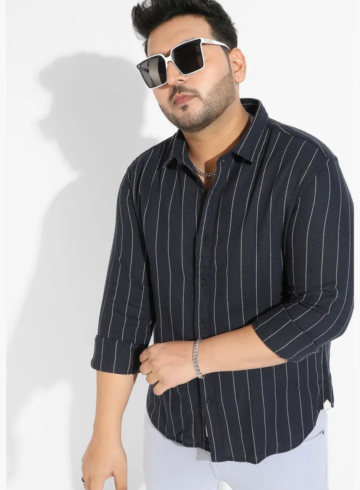 Striped Spread Collar Long Sleeve Shirt