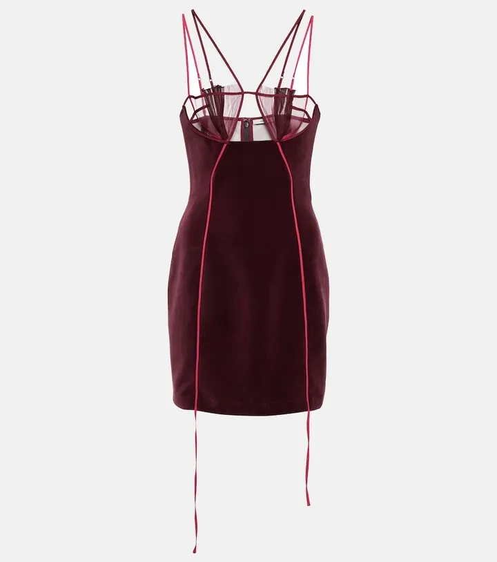 Cutout velvet and mesh minidress