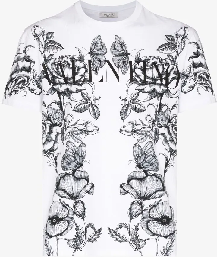 White Floral Logo Print T-Shirt