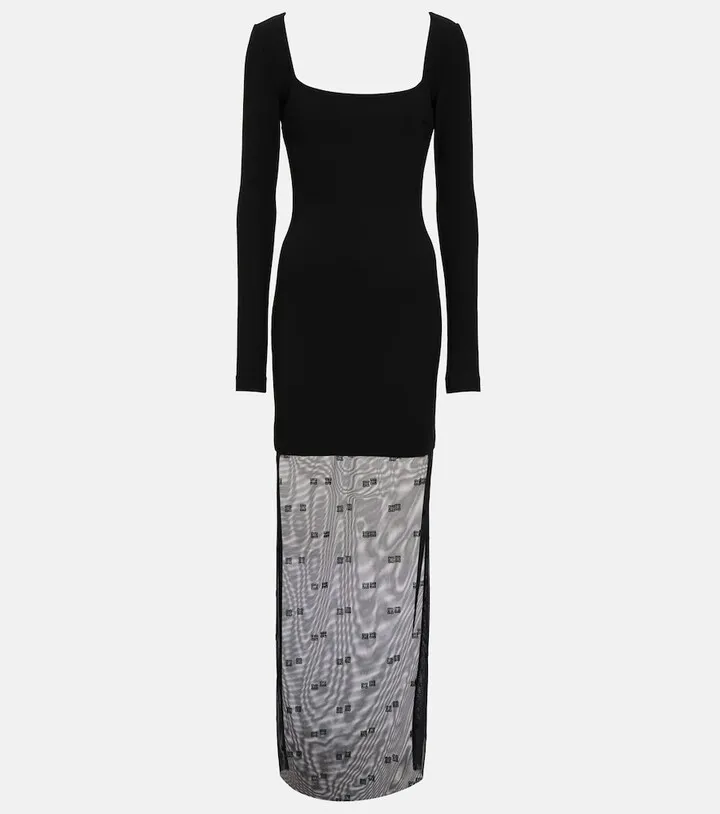 4G tulle and jersey maxi dress