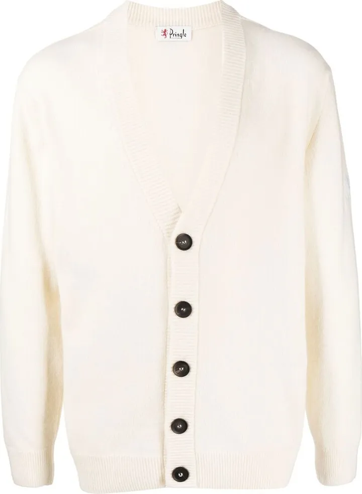 logo-embroidered V-neck cardigan