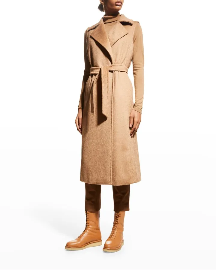 Zadar Belted Camel Hair Long Vest