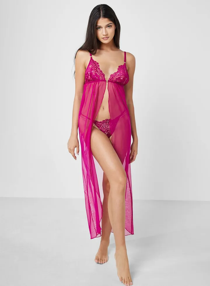 Lace Detail High Leg Babydoll