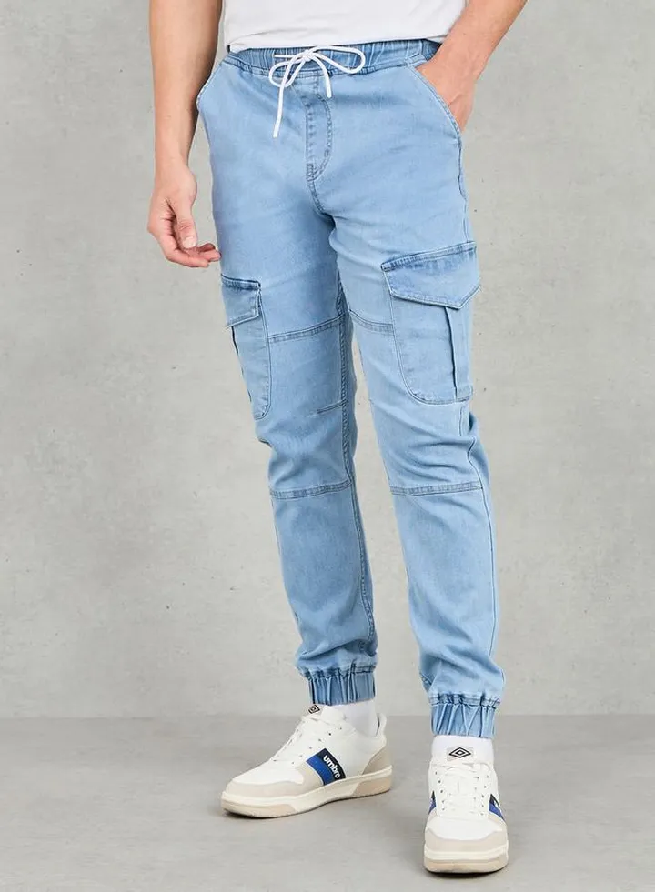 Mid Rise Premium Stretch Cargo Cuffed Hem Jeans