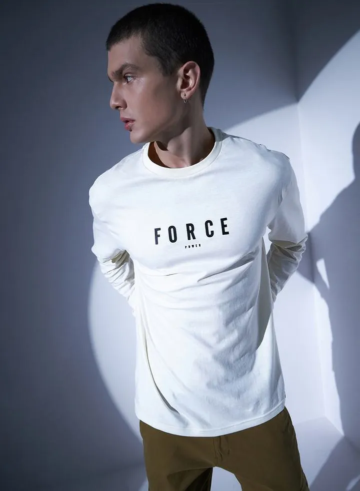 Relaxed Fit Back & Front Typography Print T-Shirt with Long Sleeves