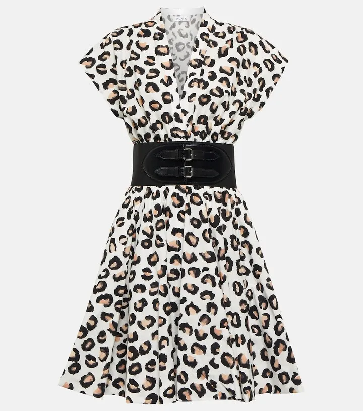 Belted printed cotton minidress