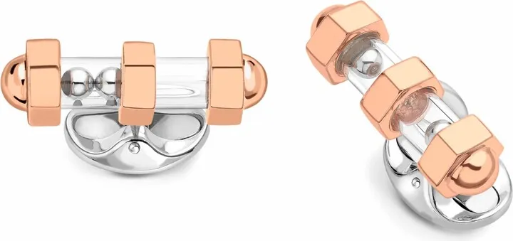 Deakin & Francis - Deakin & Francis Sterling Silver Fuse Rose Gold Plate Glass Bar Cufflinks