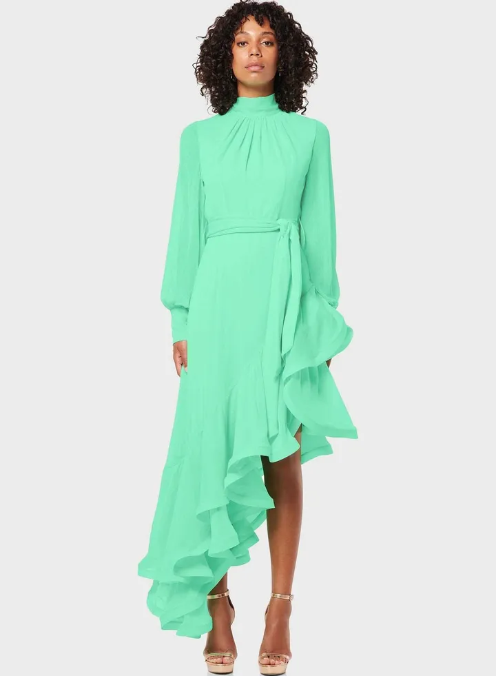 Asymmetric Cut Pleated Dress