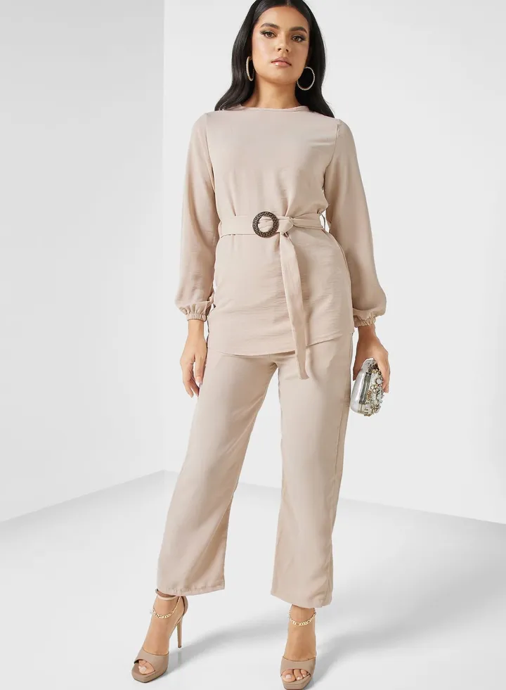 Ring Belted Top Pants Set