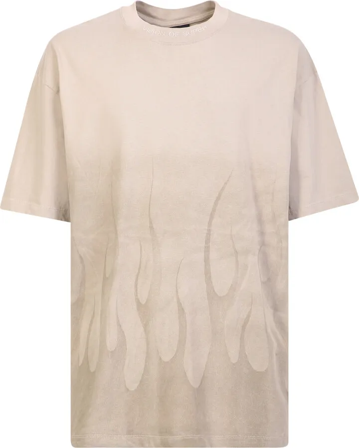 Beige Lasered Flames T-shirt
