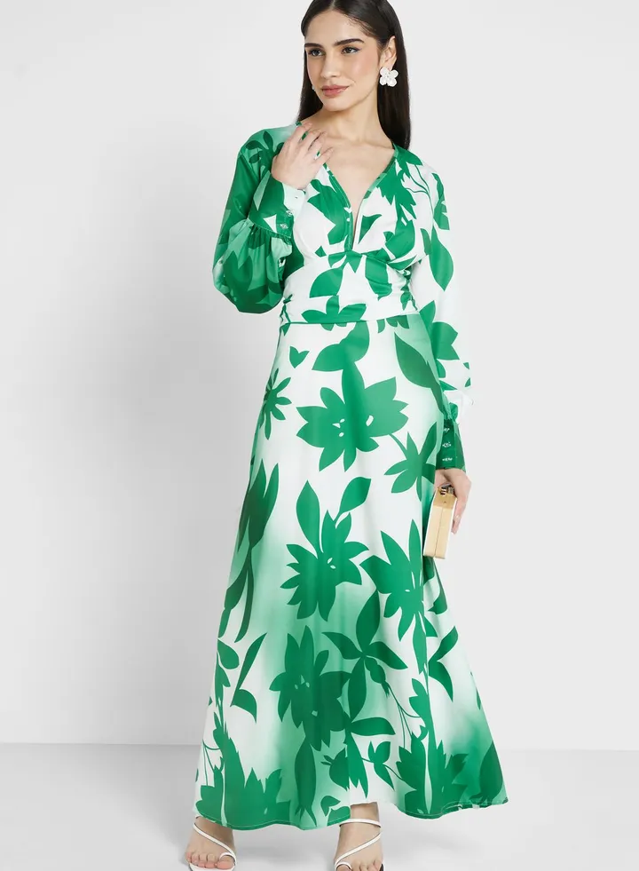 Plunge Puff Sleeve Dress