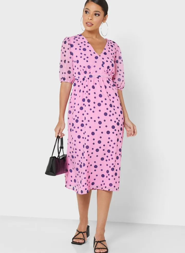 Polka Dot Puff Sleeve Dress