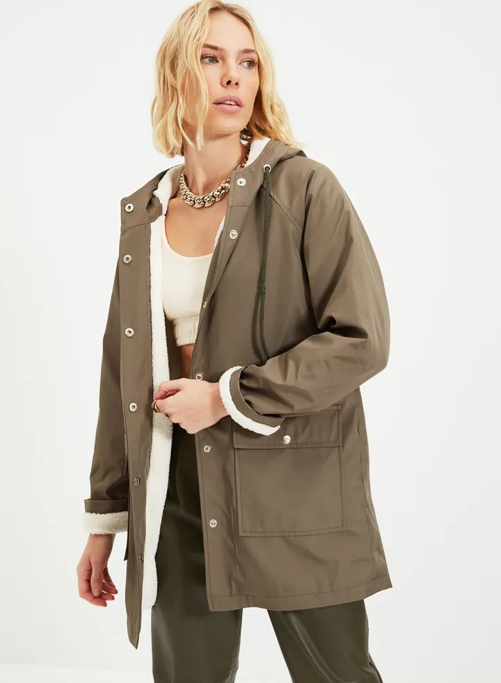 Pocket Detail Hooded Coat