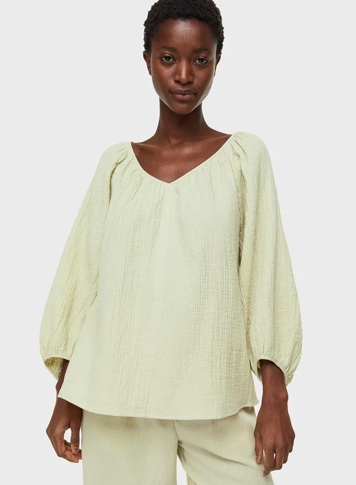 Puff Sleeve Crinkled Top