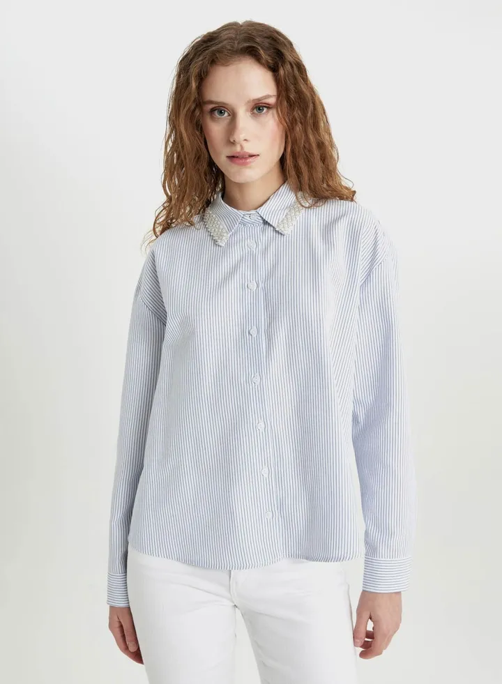 Oversize Fit Shirt Collar Oxford Long Sleeve Shirt