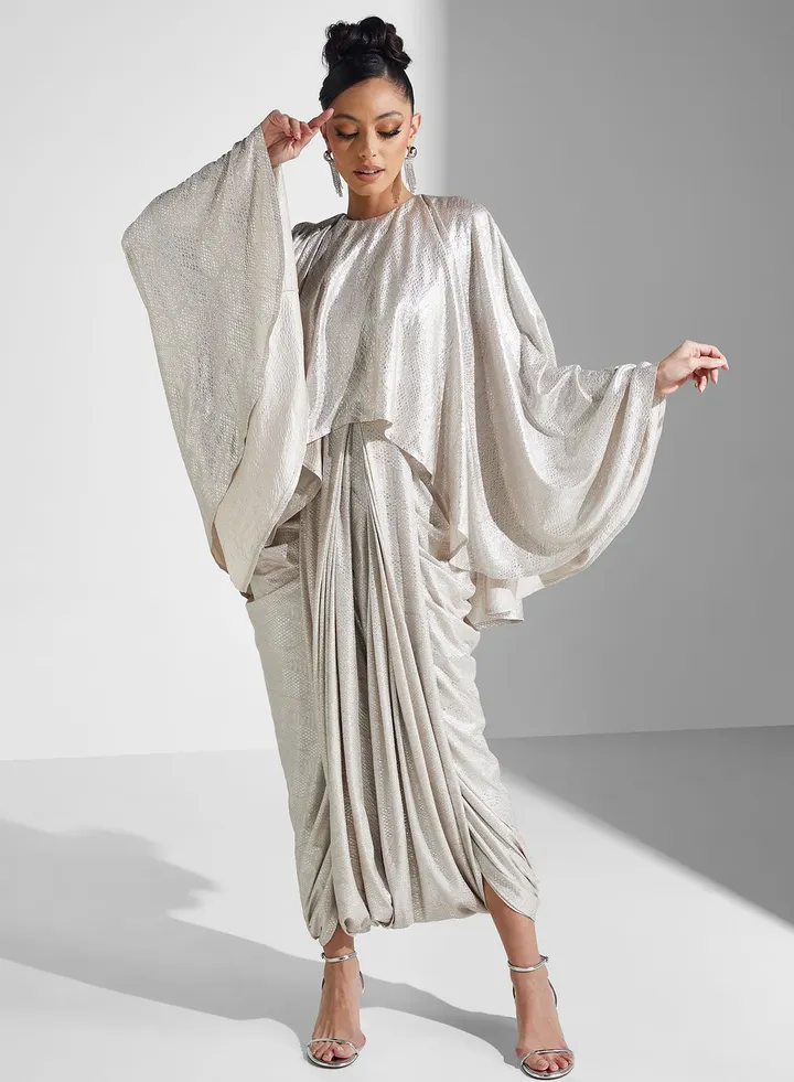 Cape Sleeve Wrap Dress