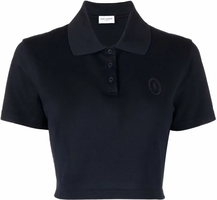 Embroidered-Logo Cropped Polo Shirt