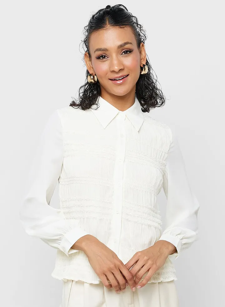 Shirred Detail Button Down Shirt