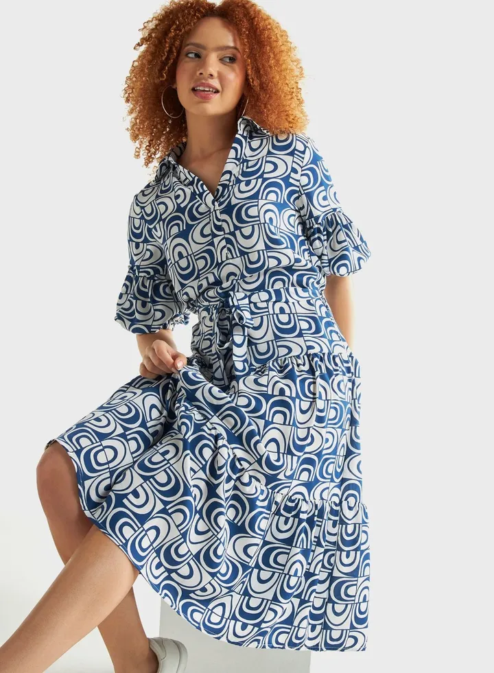 Balloon Sleeve Knot Detail Dress