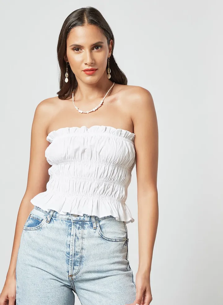 Bandeau Shirred Crop Top