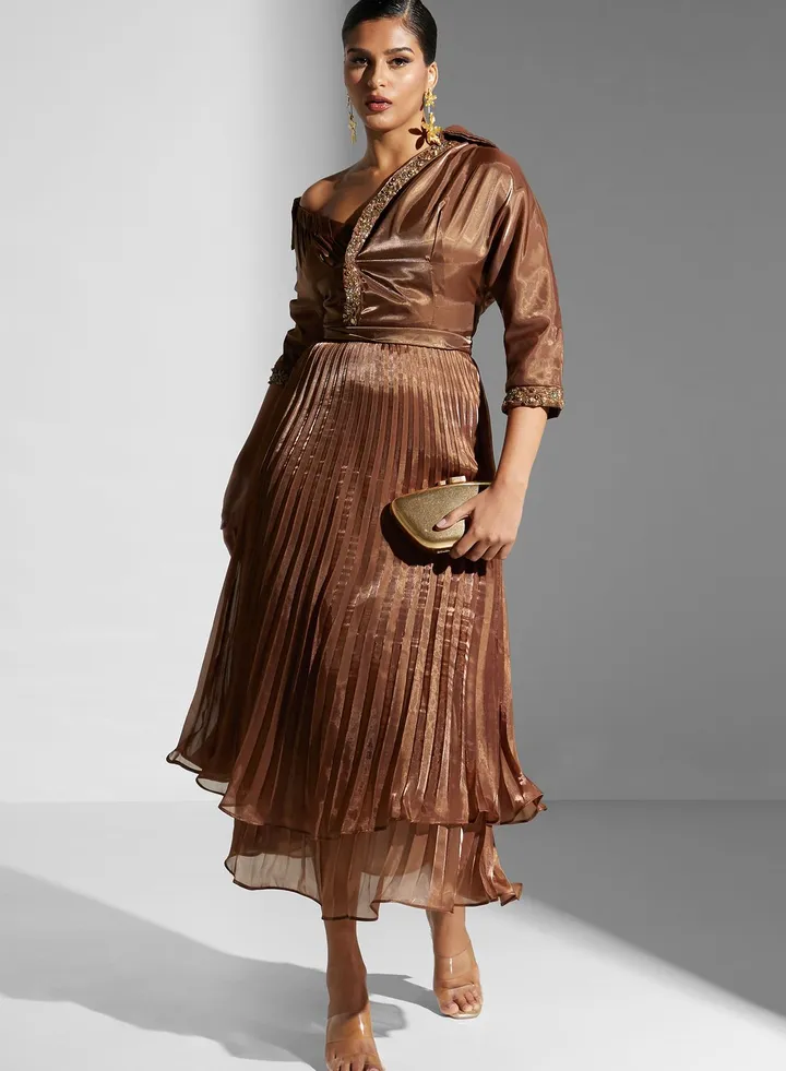 Asymmetric Plisse Dress