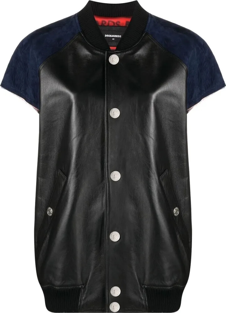 Short-Sleeved Leather Bomber Jacket