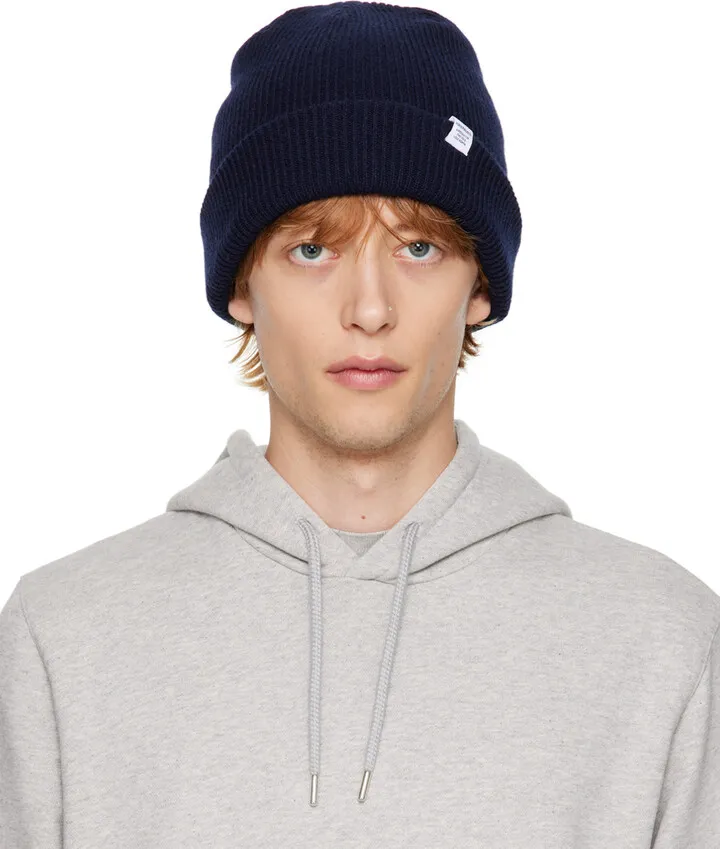 NORSE PROJECTS Navy Rolled Brim Beanie
